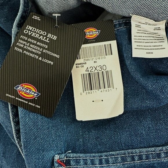 Dickies Stonewash Indigo Blue Bib Overalls Denim Carpenter NWT NEW 42 x 30 - Picture 7 of 7